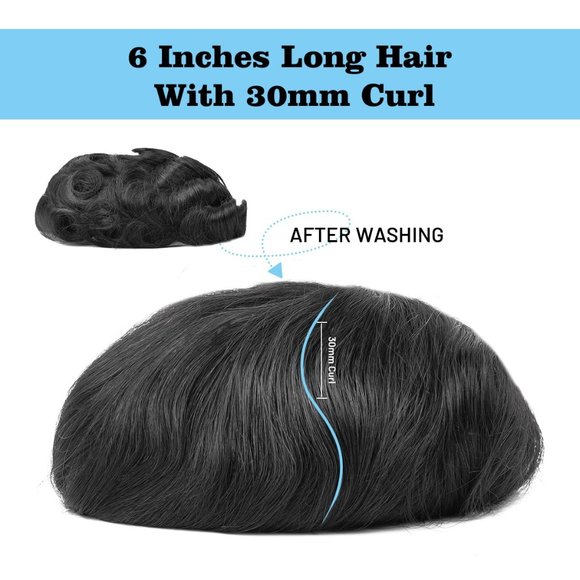 New Men's Toupee, V-Loop, Human Hair - Jet Black - Men's Wig, Hair Piece - Picture 3 of 10